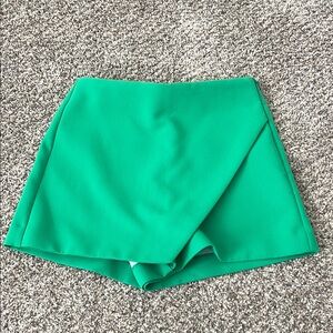Zara Green Skorts with Asymmetrical Wrap Design